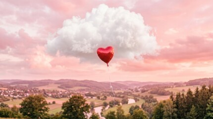 Fototapeta premium Heart Shaped Balloon Under White Cloud