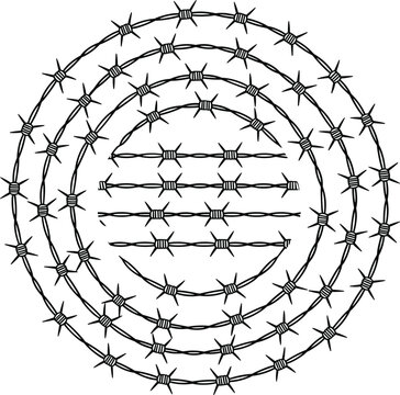 Barbed wire vector collection isolated, circular security fence and dangerous boundary illustration design set
