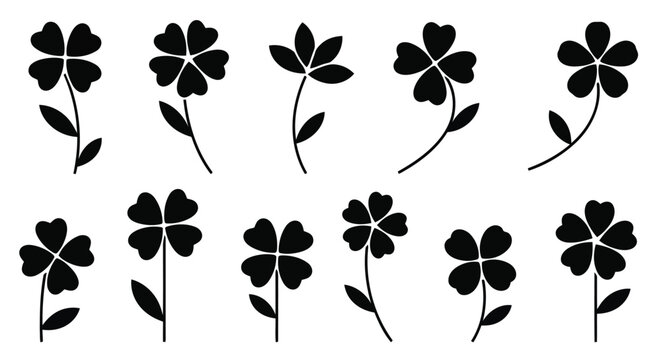 Black four leaf clover icons