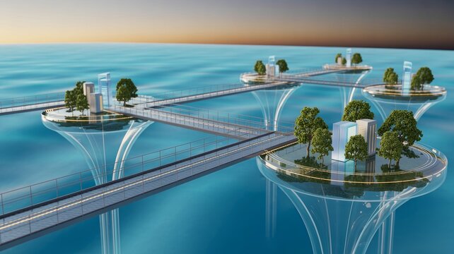 Suspended data bridges between floating ecosystem islands &ndash; Perfect for corporate network connectivity, market sector optimization, or innovation.