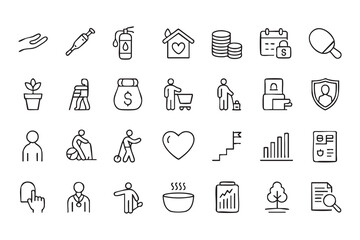Fototapeta premium Retirement Care Line Icon Pack for Senior Wellness and Healthcare Service Projects