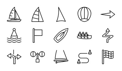 Nautical Icons Set: Sailboat, Buoy, Flag, Beach Ball, Arrow, Kayak, Wind Sock, Navigation Symbols © Faruk