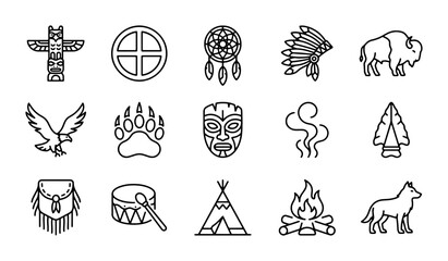 Native American Icons Set, Tribal Symbols Collection, Indigenous Art Elements, Vector Graphics © Yusuf