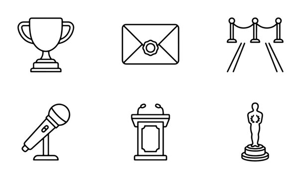 Award Ceremony Icons: Trophy, Envelope, Red Carpet, Microphone, Podium, Oscar Statue