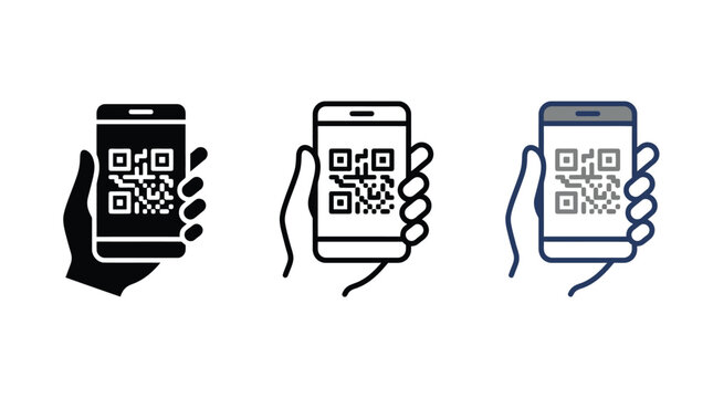 Hand holding a mobile phone displaying a scannable qr code for modern digital payment systems