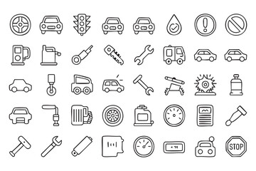 Naklejka premium Automotive Repair Outline Icon Collection For Vehicle Service Design