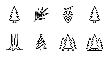 Nature Icons Set: Pine Tree, Fir, Spruce, Branch, Cone, Trunk, Christmas Tree, Forest © Abdul