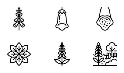 Botanical Line Art Icons: Foxglove, Lavender, Flower, Landscape, Nature Elements © Sarwar