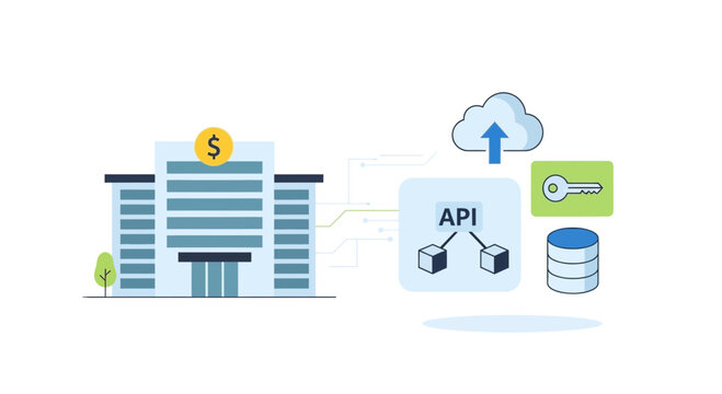 Conceptual illustration of banking and cloud based data storage and processing