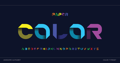 Origami style Multicolor font design, paper folding alphabet letters  A, B, C, D, E, F, G, H, I, J, K, L, M, N, O, P, Q, R, S, T, U, V, W, X, Y, Z and Arab numerals 0, 1, 2, 3, 4, 5, 6, 7, 8, 9  © Moscoo