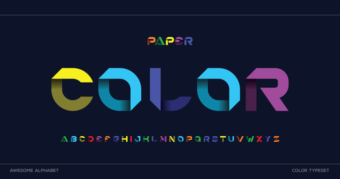 Origami style Multicolor font design, paper folding alphabet letters  A, B, C, D, E, F, G, H, I, J, K, L, M, N, O, P, Q, R, S, T, U, V, W, X, Y, Z and Arab numerals 0, 1, 2, 3, 4, 5, 6, 7, 8, 9 