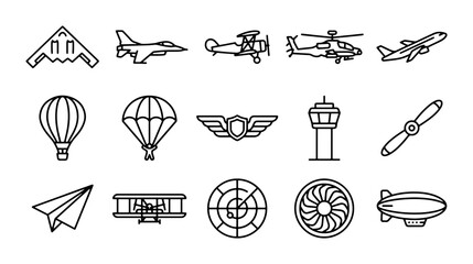 Aviation Icons Set: Aircraft, Airplanes, Helicopters, Hot Air Balloons, Airships, Vector Graphics © ShahinAl