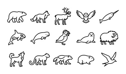 Arctic Wildlife Icons Set, Polar Animals Vector Collection, Cute Cartoon Fauna Graphics © Hasan