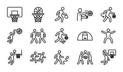 Basketball Icons Set, Vector Graphics, Sport Action Figures, Game Play Elements © ShahinAl