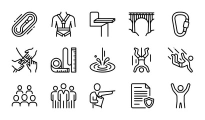 Adventure Sports Icons: Climbing, Skydiving, Bungee Jumping, Safety, Training, Vector Set © Ziaur