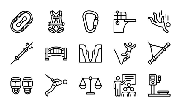 Climbing Gear Icons, Safety Equipment Vector Set, Outdoor Adventure Symbols, Sport and Recreation Icons