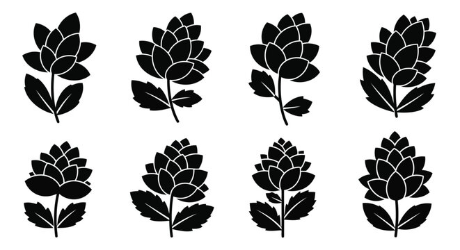 Black succulent plant icons set
