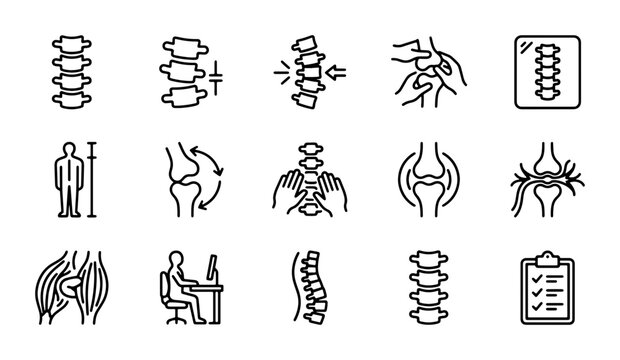 Spine and Joint Health Icons: Medical, Chiropractic, and Orthopedic Vector Set