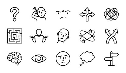 Confusion and Decision Making Icons: Doubt, Question, Maze, Crossroads, Brainstorming © Mamun