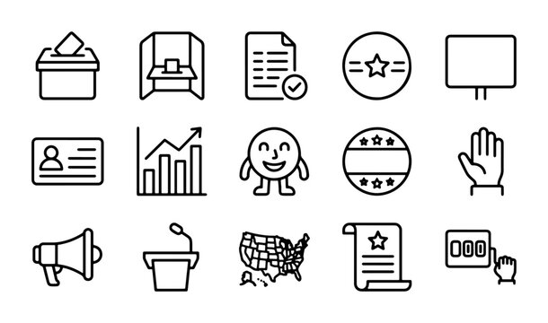 Election Icons Set: Voting, Government, Civic Duty, Political Symbols, 15 Vector Graphics