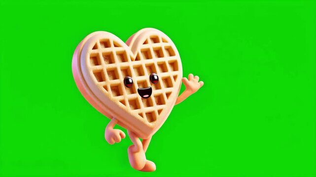 Funny Walking Waffle Animation Loop,Looping Animated Waffle on Green Screen