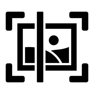 scan photo glyph icon. photo with scanner bracket frame. image scan and digitize. technology and office