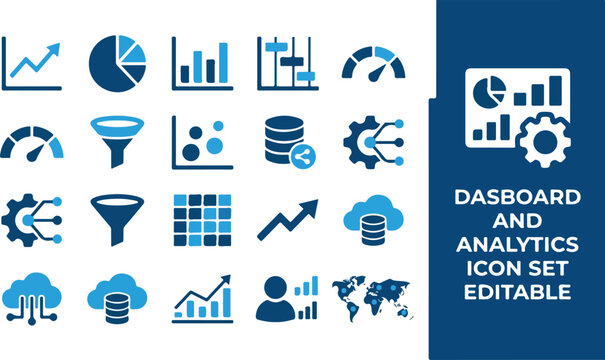 Dashboard Charts Database Cloud and Settings Symbols for Business Data Analytics