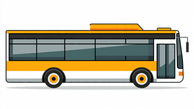 Modern yellow and white city bus with large windows and front door for transportation