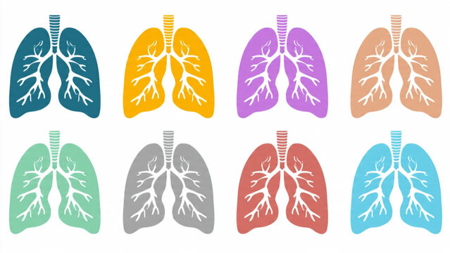 Colorful Stylized Lung Illustration with Multiple Variations for Medical and Health Use