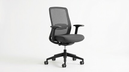 Fototapeta premium Modern ergonomic office chair with mesh back isolated on a white background.