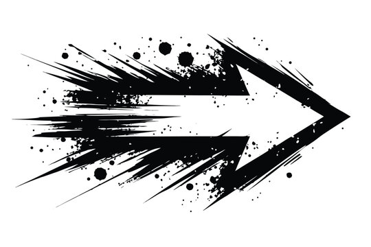 Abstract Black Grunge Arrow Vector Illustration with nk Splatter and Stencil Efect, Dynamic High ContrastPointing Right Symbol for rban Street Art, Sport, an Modern Graphic Design Proects.