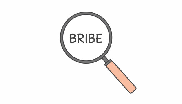 Corruption, bribery concept icon, magnifying glass with bribe text, vector illustration, white background