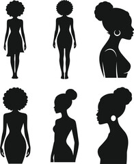 Set of Beautiful African American black woman profile portrait with afro bun haircut silhouette vector icon © VEC Wizard
