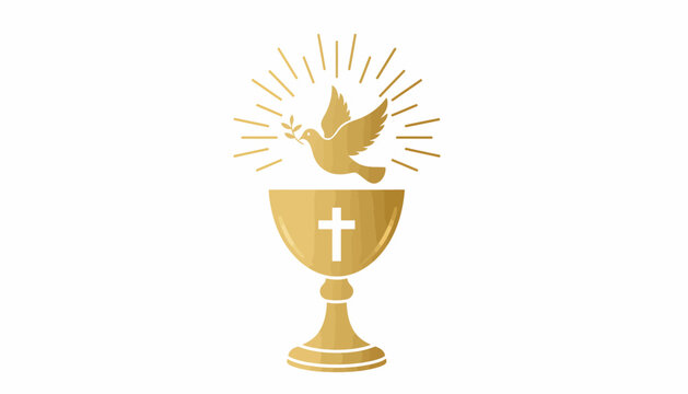 Golden Chalice, Holy Spirit, Christian Symbol, Dove, Cross Icon, Religious Vector