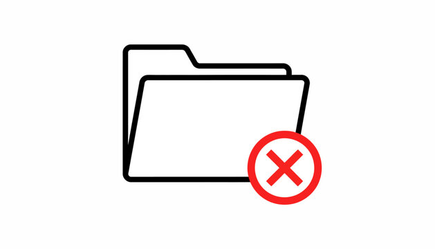 Rejected File Folder Icon, Delete Symbol, Vector Error Sign, Red Cross Mark