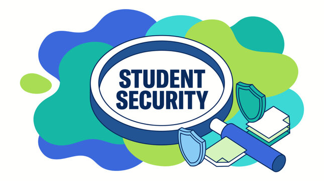 Student Security Concept with Shield and Magnifying Glass.