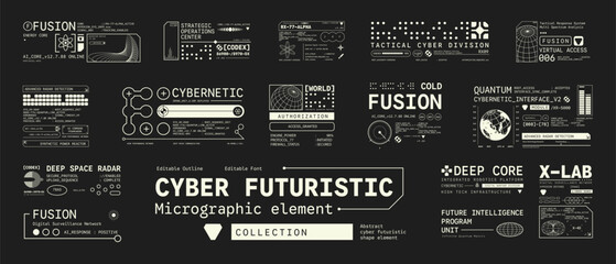 Naklejka premium Set of Micrographic Cyber element Futuristic UI Elements Shape Collection