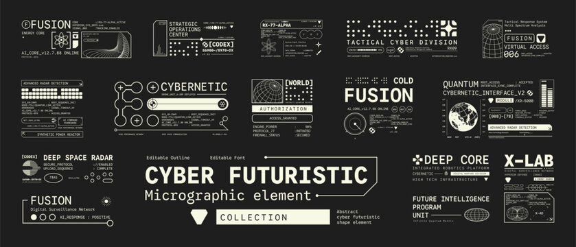 Set of Micrographic Cyber element Futuristic UI Elements Shape Collection
