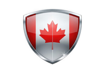 Fototapeta premium Canadian flag on a shiny shield emblem isolated on transparent background