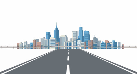Obraz premium Perspective view of a road leading to a colorful cityscape with reflections