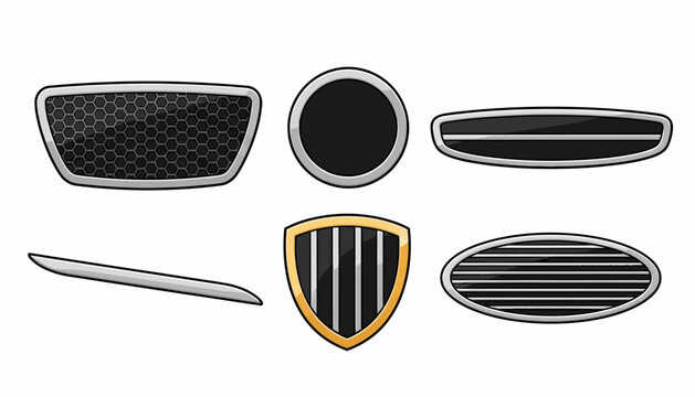 Car grill, shield, and vent decal stickers, black and orange, vinyl car accessories, automotive trim, 6 piece set, vector graphics