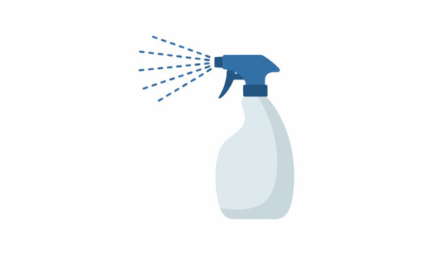 Cleaning spray bottle, blue nozzle, transparent liquid sprayer, household cleaning tool, vector icon
