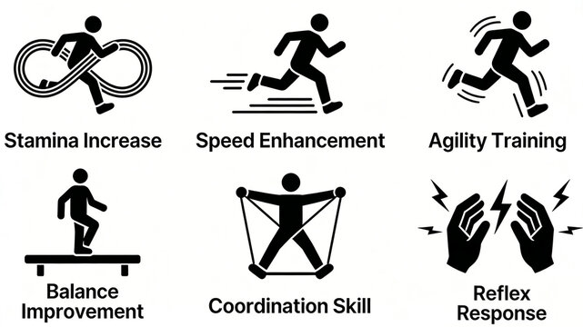 This includes endurance, speed, agility, balance, coordination, and reflex training, as well as concepts for improving athletic ability, athlete training, and overall physical fitness enhancement.
