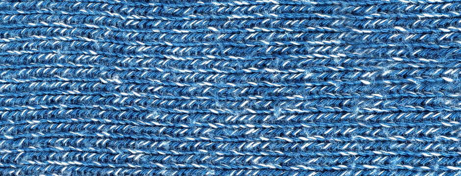 Blue and white melange knit fabric closeup