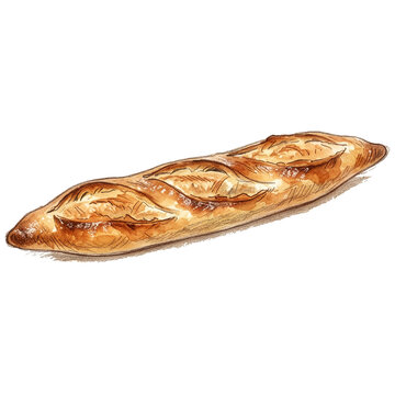 スケッチ風デザインが美しいフランスパンのイラスト素材。手描き風の温かみがある焼きたてのハード系パン（バゲット）のイラスト。
