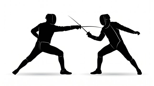 Fencers in Dynamic Duel Pose on White Background