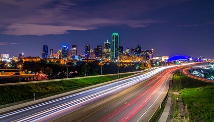 Fototapeta premium Cityscape at night with highway traffic.