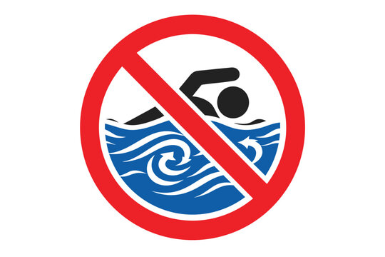 No Swimming Warning Sign Vector Illustration Featurin a Person Swimming in Dangrous Strong Currents and Wirlpools Isolated on WhiteBackground for Water Safet and Hazard Prevention Labls