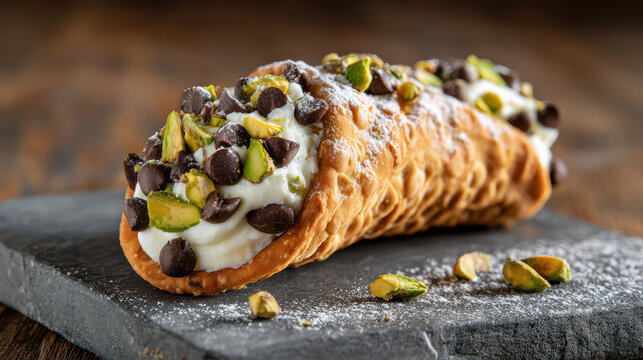 crispy cannoli with sweet ricotta filling in a pastry shell