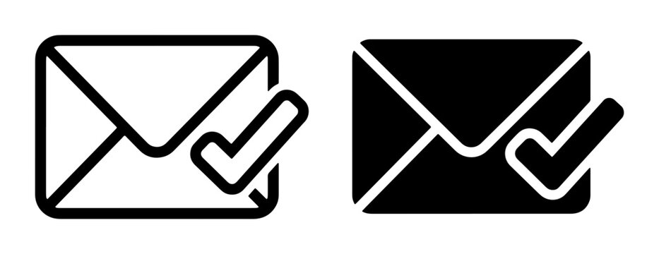 Email Icons: Envelope with Checkmark, Confirmation and Delivery Status, Vector Graphics